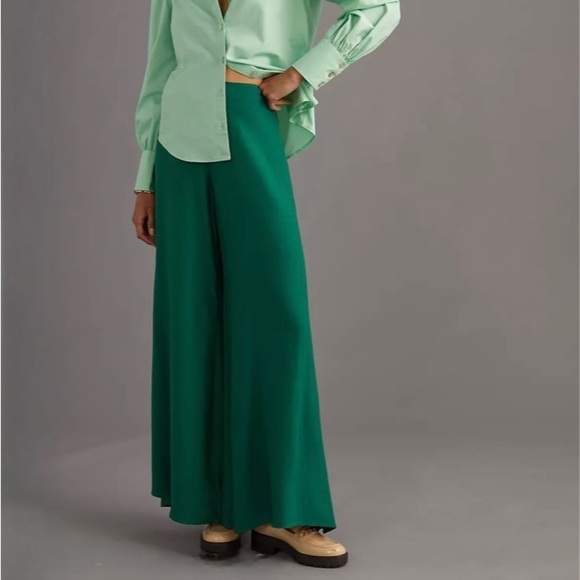Anthropologie Wide Leg Green Dramatic Trousers - Picture 1 of 10